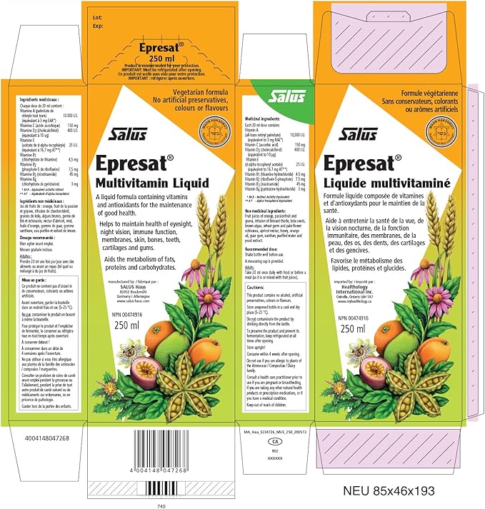 FLORA Salus-Haus Floradix Epresat Adult, Liquid Multi Vitamin for Men & Women, Fast Absorption, Vegetarian, 8.5 Fl Oz