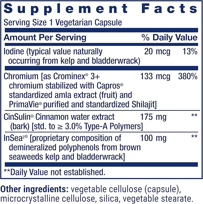 Life Extension CinSulin® with InSea2® and Crominex® 3+, shilajit, amla Fruit, Cinnamon, Brown Seaweed, Supports Healthy Metabolism and Satiety, Gluten-Free, Non-GMO, Vegetarian, 90 Capsules