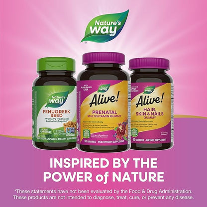 Nature’s Way Alive! Prenatal Multivitamin, Plant-Based DHA for Baby's Healthy Brain & Eye Development*, Vegetarian, Orange and Raspberry Lemonade Flavored, 90 Gummies (Packaging May Vary)