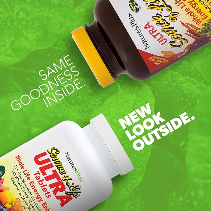Natures Plus Ultra Source of Life No-Iron Multivitamin - 180 Tablets - Supports Immune Health, Energy & Overall Well-Being - with Lutein & Vitamin D3 - Vegetarian & Gluten Free - 60 Servings