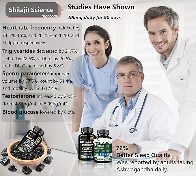 Shilajit 9000mg, Sea Moss 17500mg, Ginger & Black Seed Oil 4000mg, Ashwagandha 5000mg, Rhodiola Rosea, 1000mg Panax Ginseng 1500mg, All in 1 Supplement - Sea Moss & Shilajit Vitality Bundle
