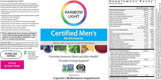 Rainbow Light Multivitamin for Men, Vitamin C, D & Zinc, Probiotics, Men's Multivitamin Provides High Potency Immune, Heart, & Liver Support, Non-GMO, Vegetarian, 120 Tablets