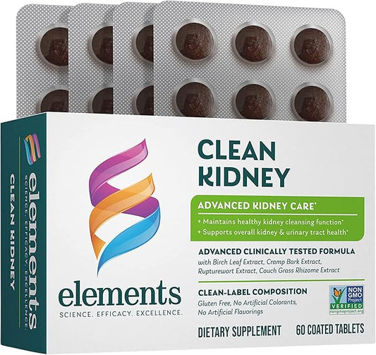 Elements Clean Kidney, 60 Tablets (30 Day Supply), Advanced Kidney Care Supplement, Supports Kidney and Urinary Tract Health and Normal Kidney Function, Gluten Free,