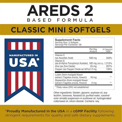 Viteyes AREDS 2 Classic Macular Health Formula Softgels, Eye Health Vitamin for Vision Protection, Lower Zinc, Eye Vitamins, Macular Vitamins, Beta-Carotene Free, 60 Softgels