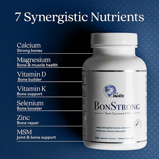 BonStrong- Nano Calcium Supplement Capsules with MSM 3x 120 Capules for Bone Density, Bone and Joint Health, Nano Nutrients Bone Renewal, Bone Boost Vitamin Bone Health, Bone Supplements - Made in USA