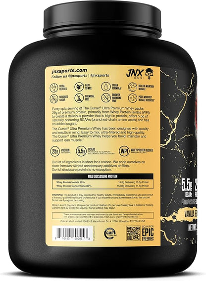 JNX SPORTS The Curse! Ultra Premium Whey Protein Powder Vanilla Bean 5lb | 25g Protein Per Serve, Primary Source Whey Isolate