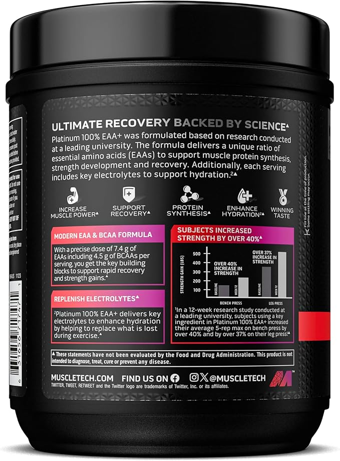 MuscleTech | Platinum 100% EAA+| Essential Amino Acids| Muscle Strength Builder for Men & Women | Workout Supplement | Fruit Punch | 13.8 oz | 30 Servings