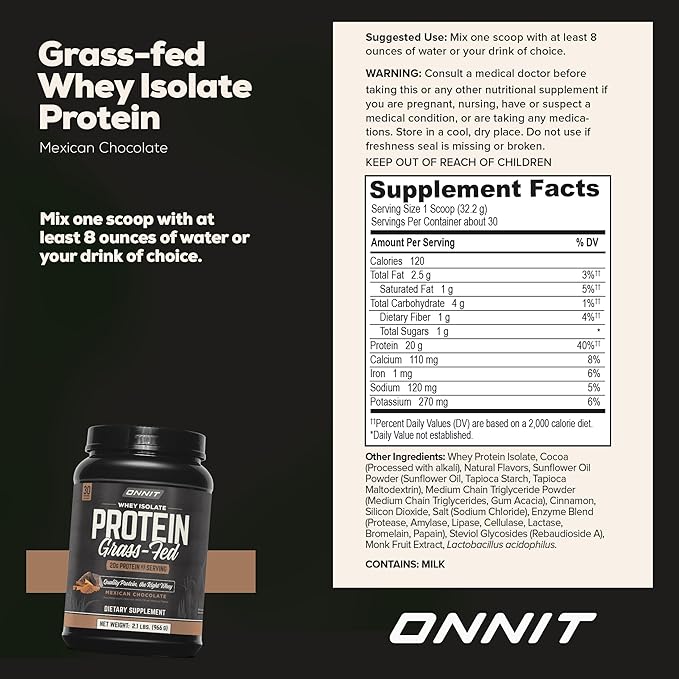 ONNIT Grass Fed Whey Isolate Protein - Mexican Chocolate (30 Servings)