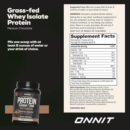 ONNIT Grass Fed Whey Isolate Protein - Mexican Chocolate (30 Servings)