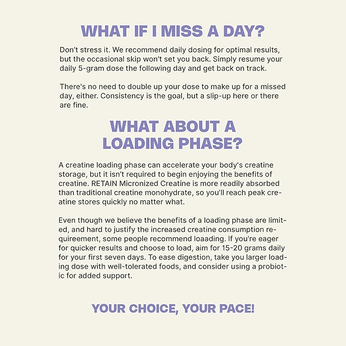 RETAIN Creatine Monohydrate Powder (60 Serv) - 100% Micronized High Absorption Creatine Monohydrate, Lean Muscle Mass & Recovery