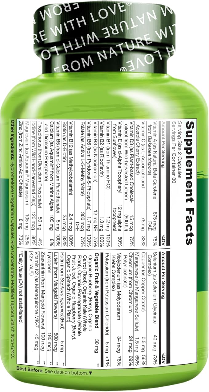 NATURELO Whole Food Multivitamin for Teenage Boys - Vitamins and Minerals Supplement for Active Kids - with Plant Extracts - Non-GMO - Vegan & Vegetarian - 60 Count (Pack of 2)