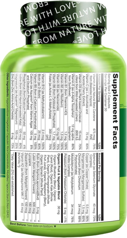 NATURELO Whole Food Multivitamin for Teenage Boys - Vitamins and Minerals Supplement for Active Kids - with Plant Extracts - Non-GMO - Vegan & Vegetarian - 60 Count (Pack of 2)