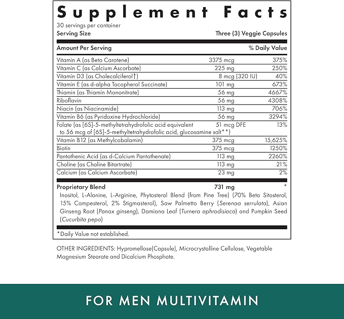 MICHAEL'S Naturopathic Programs for Men ‐ 90 Vegetarian Capsules ‐ Daily Multivitamin ‐ Includes Support for Prostate Health ‐ with Vitamins A, C, D & E, B Complex ‐ Kosher - 30 Servings