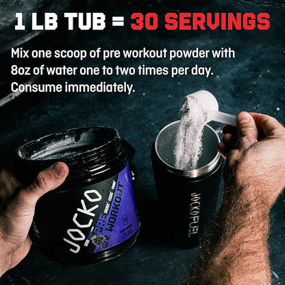 Jocko Fuel Ultimate Pre Workout Powder - Pre-Workout Energy Powder Drink for Men & Women - High Stim Sugar-Free Nootropic Blend to Support Muscle Pump, Energy, & Recovery 200mg Caffeine Sour Grape