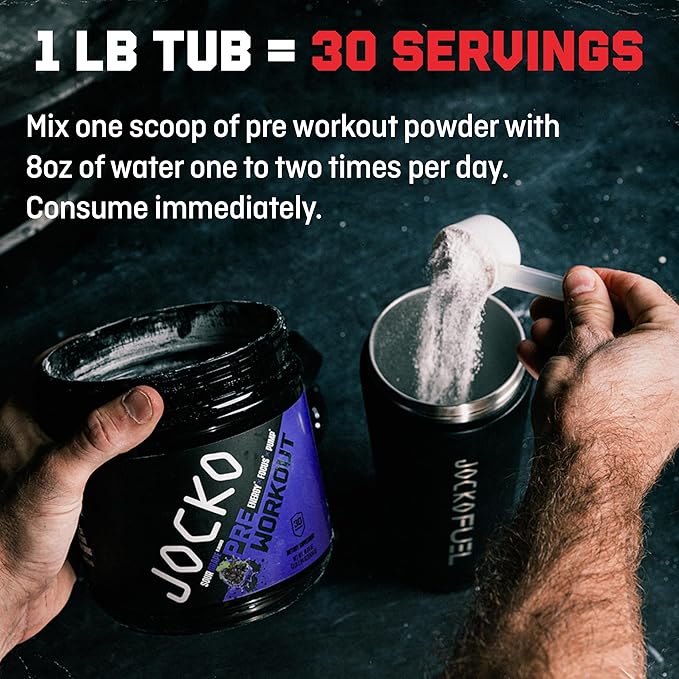 Jocko Fuel Ultimate Pre Workout Powder - Pre-Workout Energy Powder Drink for Men & Women - High Stim Sugar-Free Nootropic Blend to Support Muscle Pump, Energy, & Recovery 200mg Caffeine Sour Grape