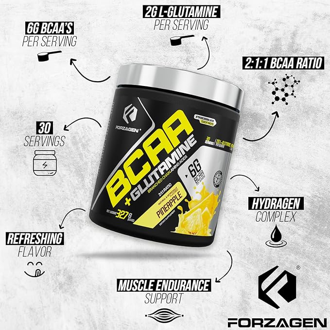 Forzagen BCAAS Amino Acids Powder with Glutamine BCAA Powder, Branched Chain Amino Acids Supplements Powder, BCAA Lean Energy Pre Workout - Post Workout Muscle Recovery Powder, 30 Servings