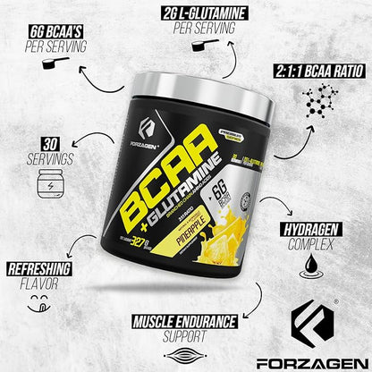Forzagen BCAAS Amino Acids Powder with Glutamine BCAA Powder, Branched Chain Amino Acids Supplements Powder, BCAA Lean Energy Pre Workout - Post Workout Muscle Recovery Powder, 30 Servings