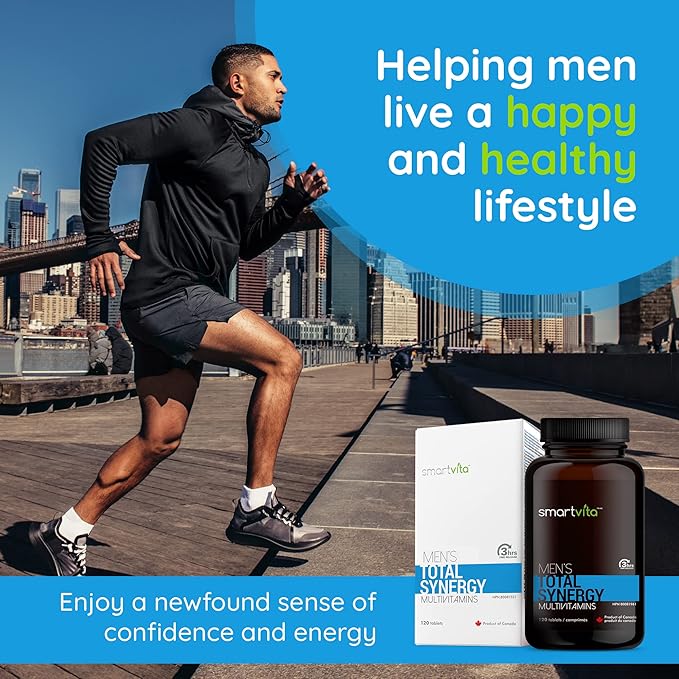 Smartvita - Total Synergy Multivitamins for Men, Vegan Multivitamins and Saw Palmetto for Men for Energy/Vitality, Brain, Heart and Eye Health, for Men Ages 25-65 Plus, 120 Tablets