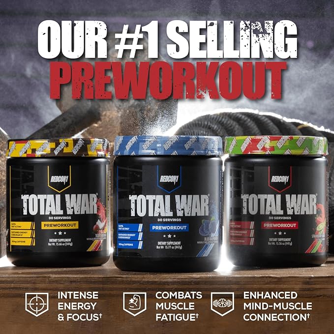 REDCON1 Total War Preworkout - Contains 320mg of Caffeine from Green Tea, Juniper & Beta Alanine - Pre Work Out with Amino Acids to Increase Pump, Energy + Endurance (Orange Crush, 30 Servings)