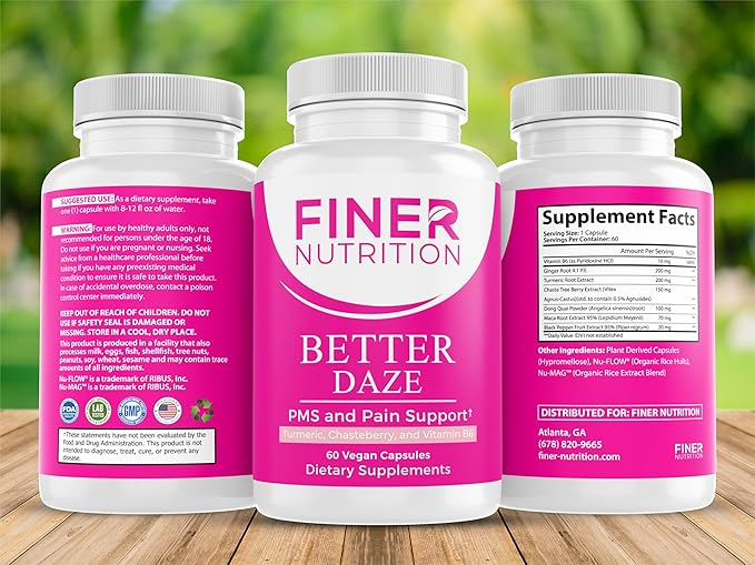 Better Daze- PMS Relief Supplements and Hormonal Support For Women 18+ with Vitamin B6, 60 Capsules