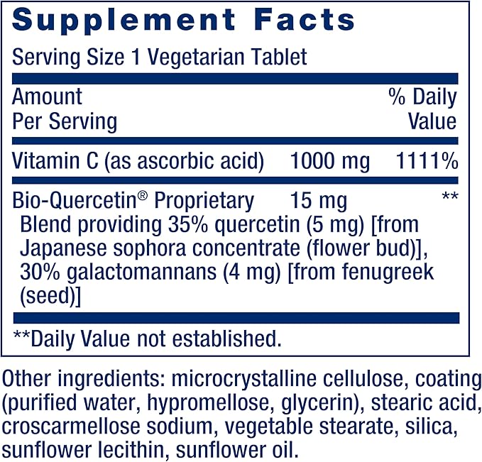 Life Extension Vitamin C & Bio-Quercetin Phytosome – Vitamin C Plus Ultra-Absorbable Quercetin for Immune Support – Gluten-Free, Non-GMO, Vegetarian – 250 Vegetarian Tablets