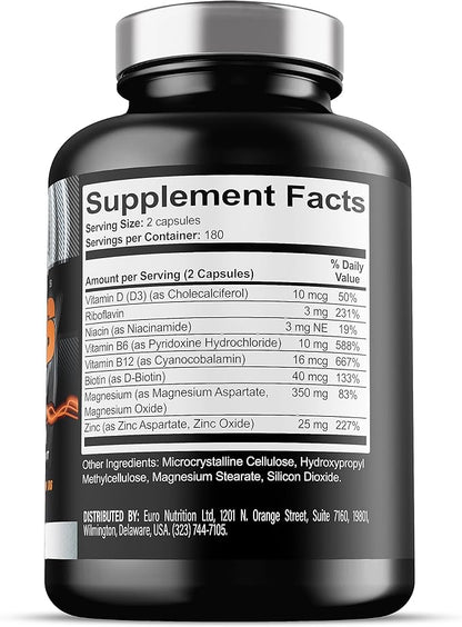 Iron Labs ZM6 - High Strength Zinc and Magnesium Supplement - 360 Vegetarian Capsules (6 Month Supply) - Super Enhanced Zinc Magnesium Aspartate and B6 Complex