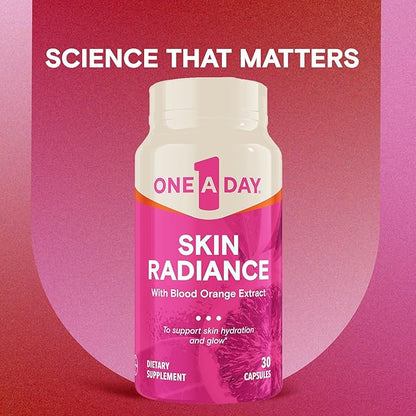 One A Day Skin Radiance, Skin Supplement to Support Skin Hydration & Glow with Blood Orange Extract & Collagen Health with Vitamin C & Vitamin E, 30 Capsules