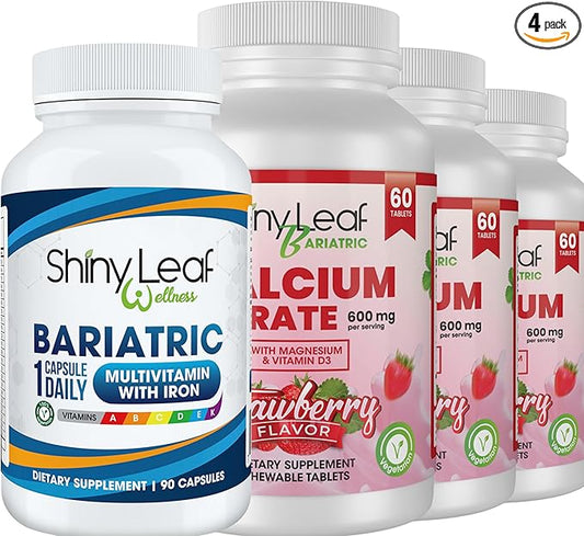 Bariatric Multivitamin with Iron Capsules and Calcium Citrate Chewable Strawberry Flavor - for Post Bariatric Surgery Including Gastric Bypass and Sleeve (3 Months)