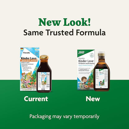 Floradix, Kinder Love Vegan Gluten-Free Children's Liquid Multivitamin for Healthy Development, 8.5 Fl Oz