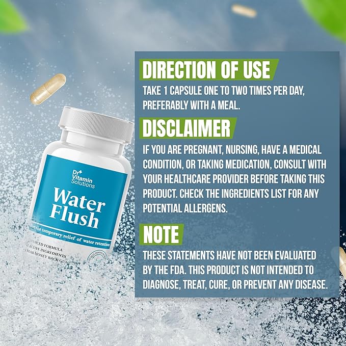 Diuretic Water Pills for Weight Control, 12 Active Ingredients (Green Tea, Cranberry & More), Instant Relief from Bloat & Swelling, Water Retention Pills for Women & Men - 60 Caps