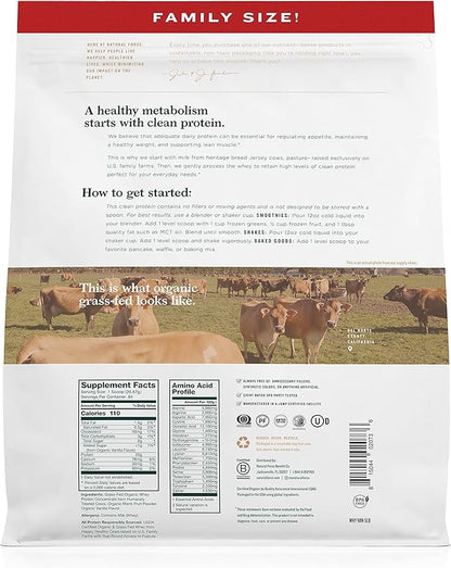 Natural Force Grass Fed Organic Whey Protein Powder – Non GMO Verified, Humane Certified & Lab Tested for Toxins – Real Vanilla Flavor – Keto Friendly, Low Carb, and Kosher – 5 Pound A2 Protein