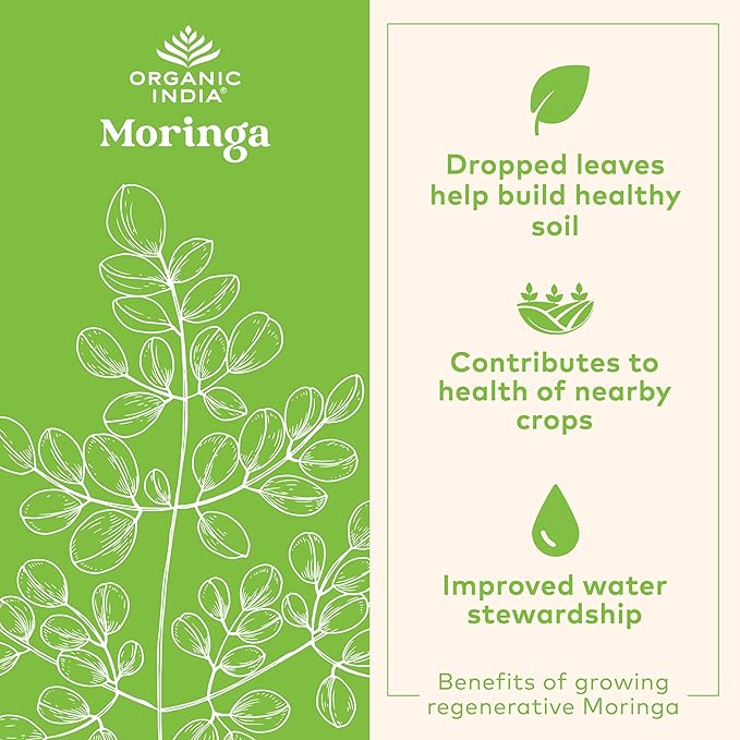 ORGANIC INDIA Moringa Capsules Organic - Moringa Supplement - Green Superfood, Moringa Leaf Capsules, Pure Supergreen, Vegan Greens, Nature's Multivitamin, Vegan, Gluten-Free - 90 Capsules