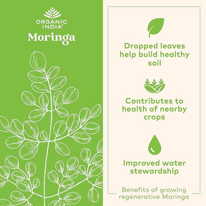 ORGANIC INDIA Moringa Capsules Organic - Moringa Supplement - Green Superfood, Moringa Leaf Capsules, Pure Supergreen, Vegan Greens, Nature's Multivitamin, Vegan, Gluten-Free - 90 Capsules