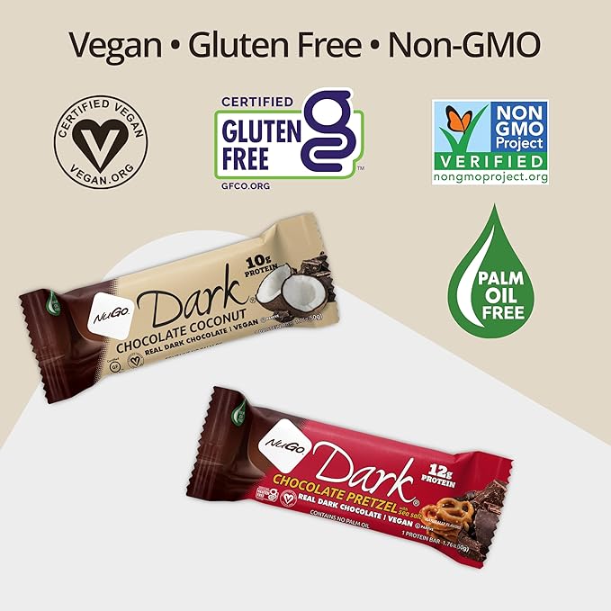NuGo Dark Peanut Butter Cup, 12g Protein Bar, Vegan, Gluten Free, Non-GMO, Kosher Pareve, 24 Count