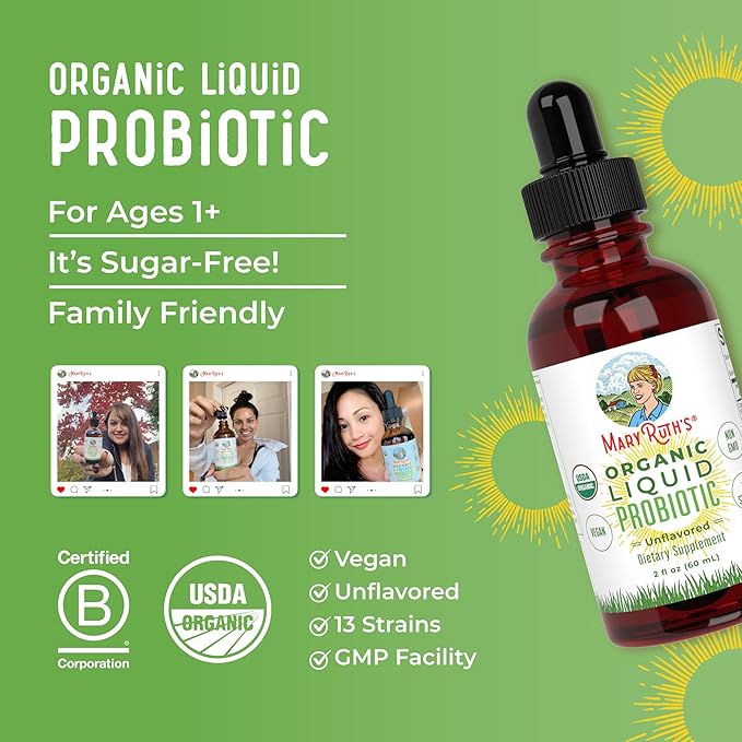 MaryRuth Organics USDA Organic Liquid Probiotic | Digestive Health | Probiotics for Women, Men, Kids | Acidophilus Probiotic | Vegan | Travel Friendly | 20 Servings
