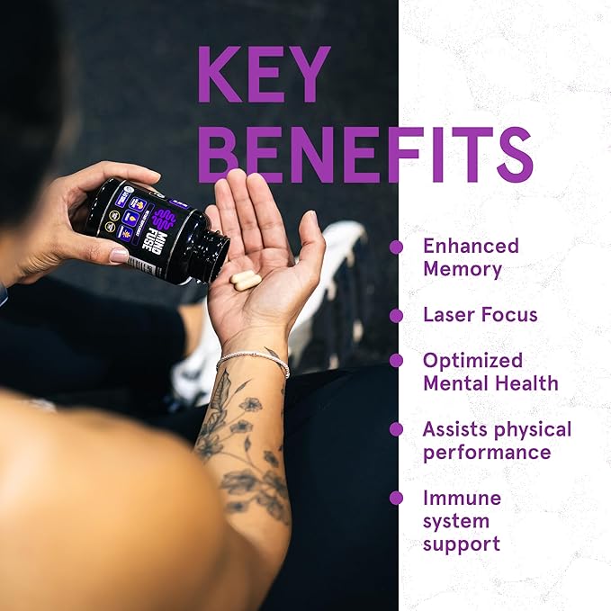 Nootropic Memory Booster Supplement for Adults - Lion’s Mane Capsules with Omega-3, Ashwagandha & L-Theanine for Focus & Memory - Gluten-Free 60 Capsules