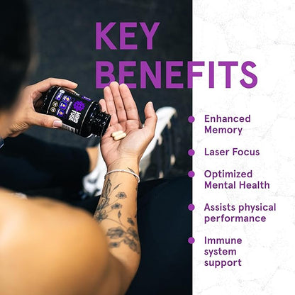 Nootropic Memory Booster Supplement for Adults - Lion’s Mane Capsules with Omega-3, Ashwagandha & L-Theanine for Focus & Memory - Gluten-Free 60 Capsules