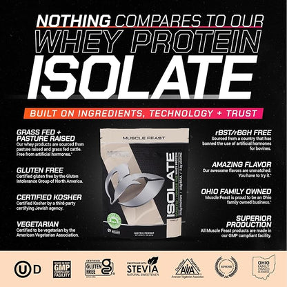 Muscle Feast Grass-Fed Whey Protein Isolate, All Natural Hormone Free Pasture Raised, Vanilla, 2lb