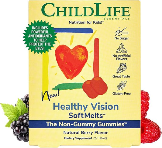 CHILDLIFE ESSENTIALS Healthy Vision SoftMelts - Eye Vitamins for Kids, Lutein Gummies, Lutein and Zeaxanthin Supplements, Eye Health Gummies, Lutein Children, Great Taste - Natural Berry, 27 Tablets
