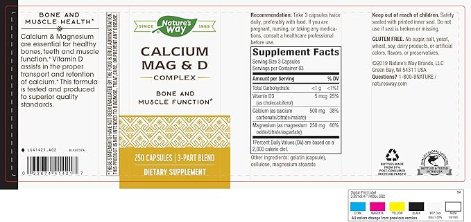 Nature’s Way Calcium-Magnesium-Vitamin D3 - Bone Health & Muscle Function* - With Calcium Carbonate, Citrate & Malate - Gluten & Dairy Free - 250 Capsules