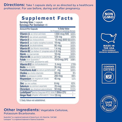 Mommy's Bliss Prenatal Multivitamin + Probiotic for Women w/ Folic Acid, Supports Baby Development & Mom's Digestion w/ Zinc, Vitamin B6 & B12, Ginger & Choline, Vegan & Gluten Free (45 Servings)