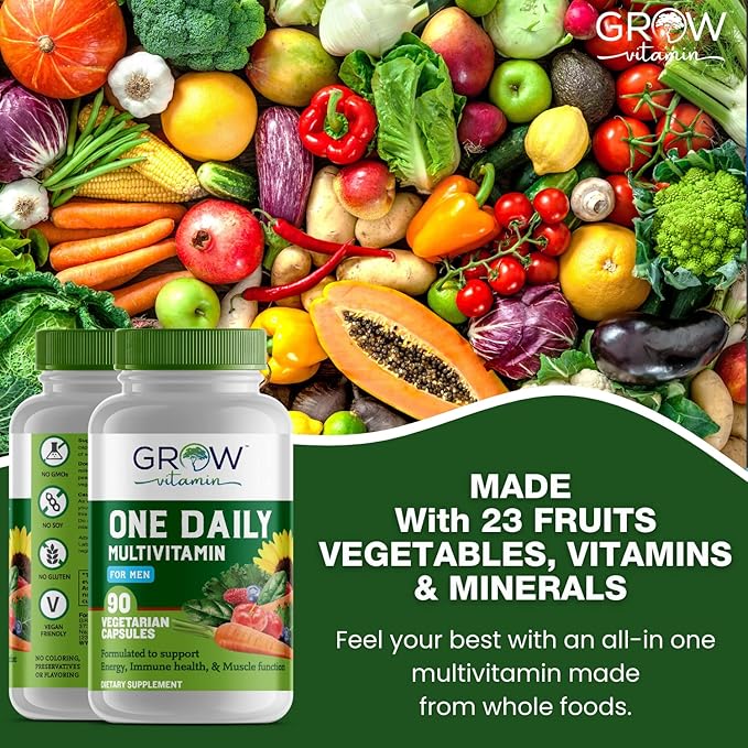 One Daily Multivitamin for Men - with Vitamins & Minerals + Organic Whole Foods, Supplement to Boost Energy, General Health - Non-GMO - 90 Capsules | 3 Month Supply