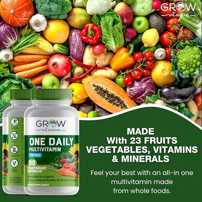 One Daily Multivitamin for Men - with Vitamins & Minerals + Organic Whole Foods, Supplement to Boost Energy, General Health - Non-GMO - 90 Capsules | 3 Month Supply