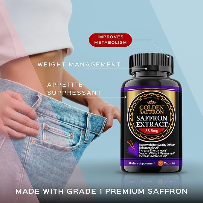 Golden Saffron, Saffron Extract 8825 (Vegetarian) - Best All Natural Appetite Suppressant That Works - 88.5 mg per Capsule - Manufactured by Highest Grade Saffron, Non-GMO, 30 Day Supply