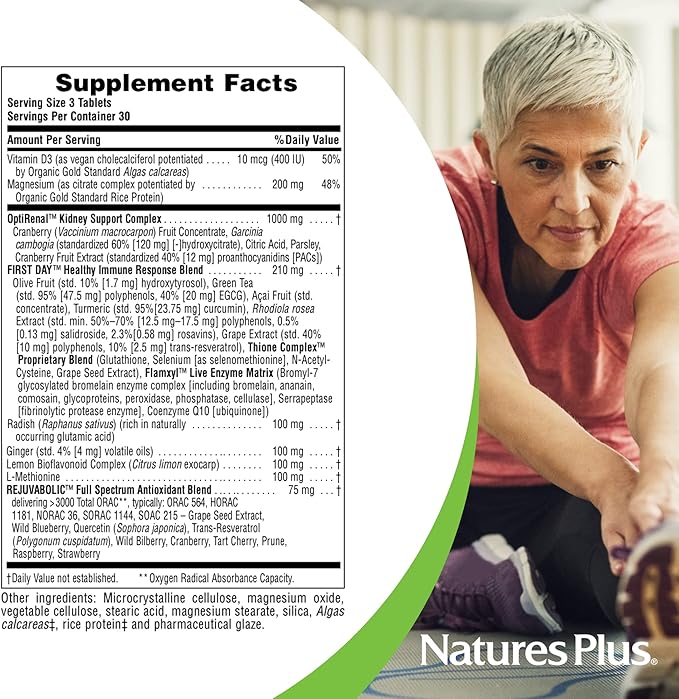 Natures Plus AgeLoss Kidney Support - 90 Tablets - with Vitamin D3 & Magnesium - Vegetarian, Gluten Free - 30 Servings