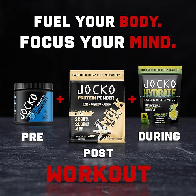 Jocko Fuel Ultimate Pre Workout Powder - Pre-Workout Energy Powder Drink for Men & Women - High Stim Sugar-Free Nootropic Blend to Support Muscle Pump, Energy, & Recovery 200mg Caffeine Blue Raspberry