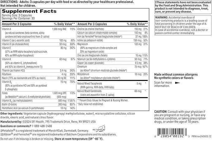 Klaire Labs SFI Health Prenatal & Nursing Formula - Postnatal & Prenatal Vitamins for Women Who Are Pregnant, Breast-Feeding or Planning Pregnancy - With Chelated Iron & Bioactive Folate (90 Capsules)