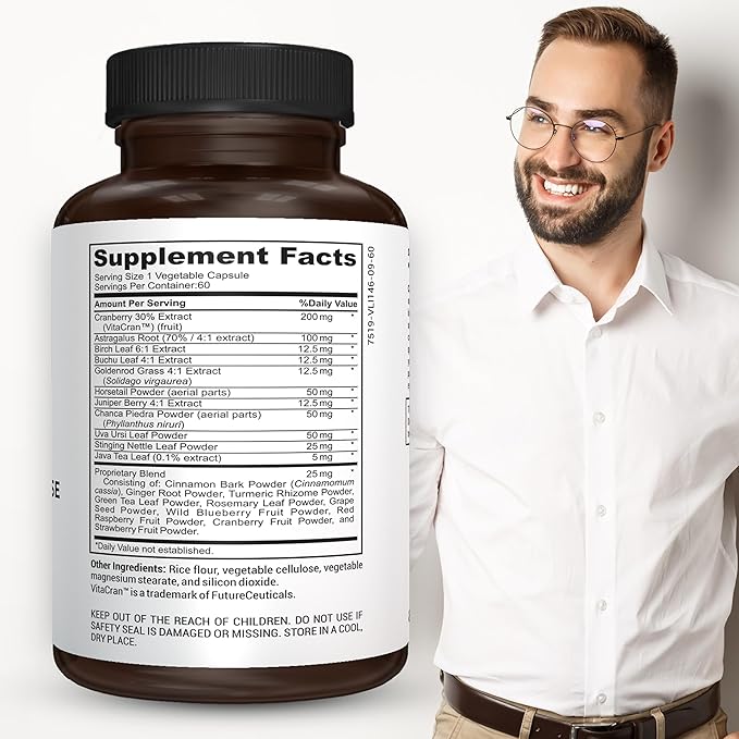 Kidney Support Supplement Kidney Cleanse & Detox Vitamins with Chanca Piedra, Astragalus Root, Cranberry Extract, Stinging Nettle Leaf, Horsetail Powder, Juniper Berry & More - 60 Caps