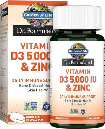 Garden of Life Quercetin Zinc Once Daily Immune Support Supplement with Vitamin D3 for Bone Health, Breast Health & Skin Health, Dr Formulated - Gluten Free, Non GMO, Carbon Neutral – 30 Mini Tabs