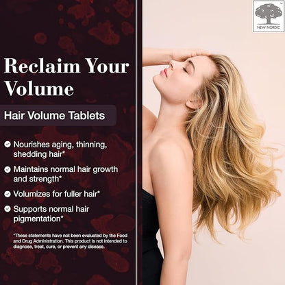 New Nordic Hair Volume Tablets, 3000 mcg Biotin & Biopectin Apple Extract, Hair Vitamins to Support Natural Hair Growth for Thicker, Fuller Hair, for Men and Women, 30 Count (Pack of 1)